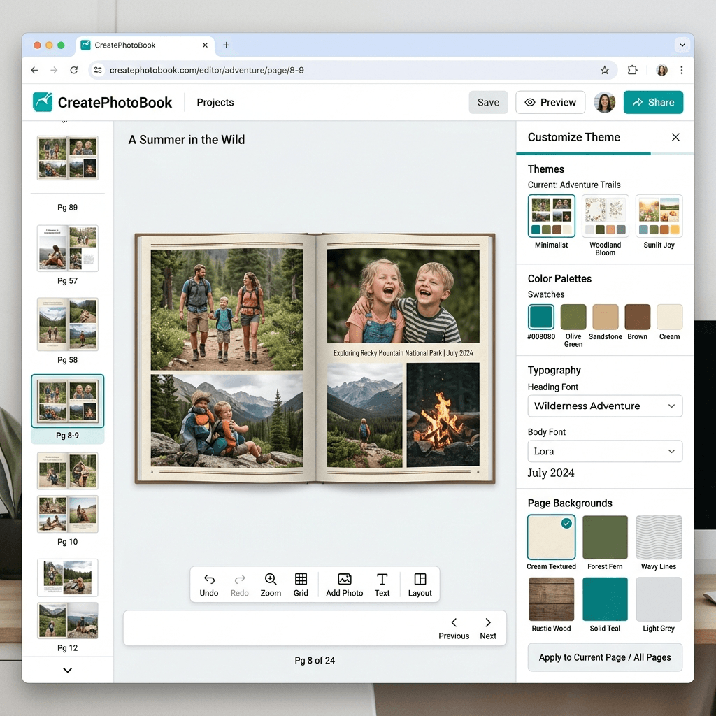 Редактор з відкритою панеллю тем та налаштувань
